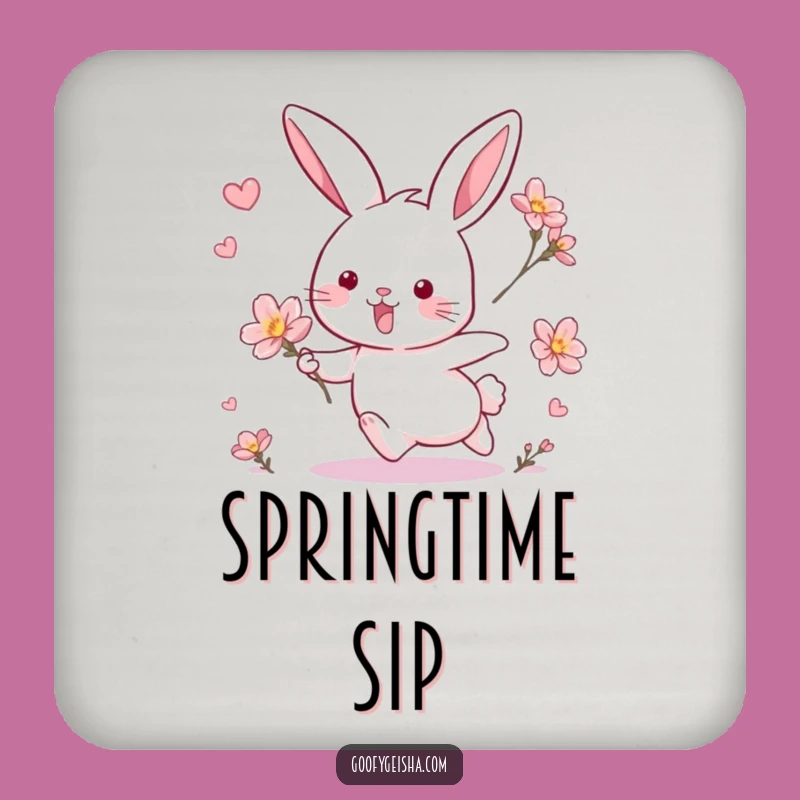 Funny Rabbit & Blossom Chase Coaster Set: Protect Surfaces with Hilarious Art