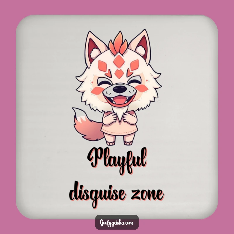 Funny Kitsune Mask Mimic Coaster: Playful Protection, Unique Funny Gift