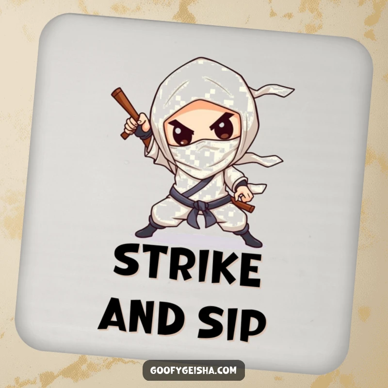 Funny Coaster: Illustration of a chibified character dramatically striking a ninja pose with a silly grin.