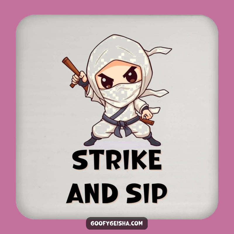 Funny Ninja Coaster: Chibi Pose Design - Protect Surfaces with Martial Arts Humor