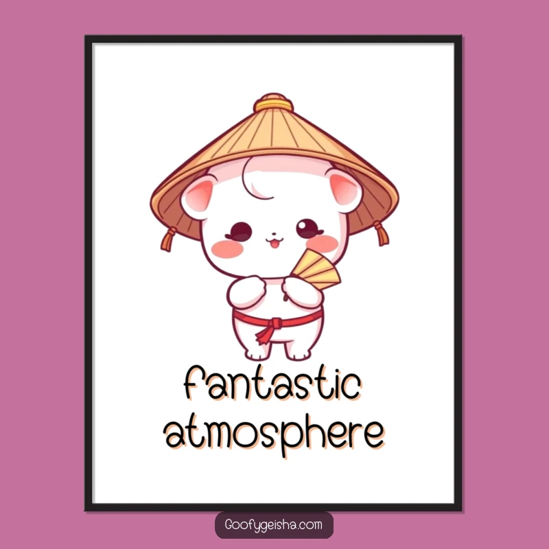 Funny Kawaii Poster - Adorable Japanese Hat Character Fanning Art Print