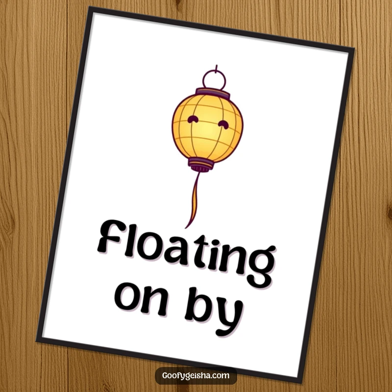 Funny Paper Lantern Poster: Artistic depiction of a paper lantern character ascending with flowing streamers, adding whimsy to decor.