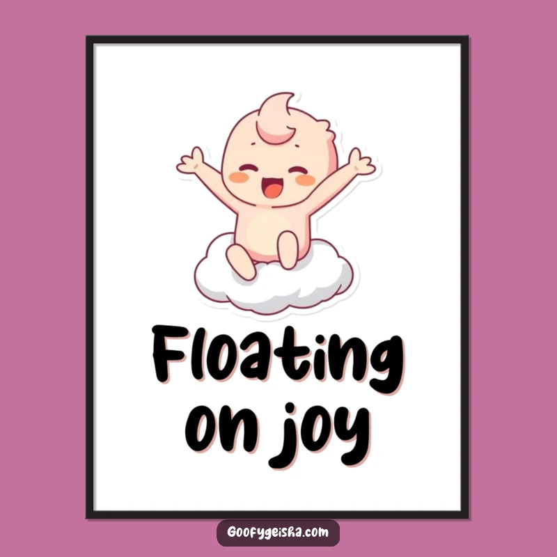 Funny Kawaii Cloud Leap Poster: Whimsical Wall Art for Happy Homes