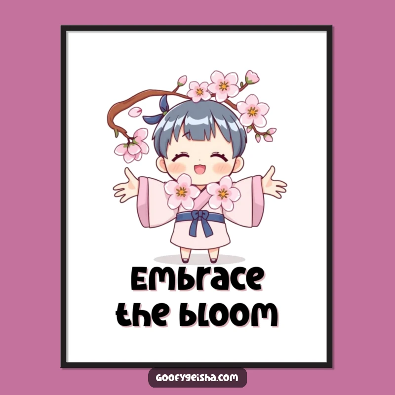Funny Blossom Embrace Poster: Serene Hugging Art, Beautiful Funny Gift for Walls Space