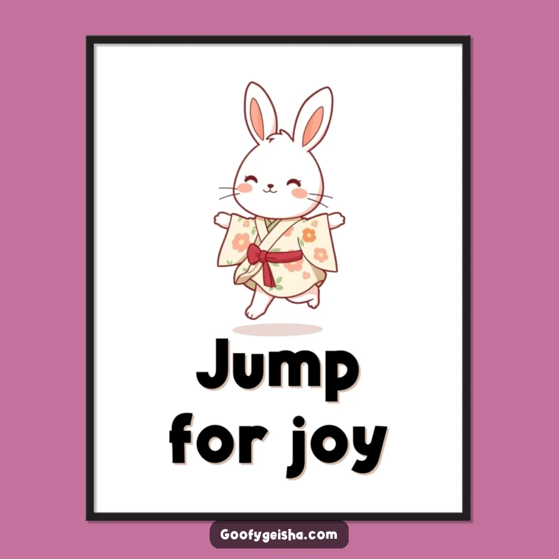 Funny Bunny Kimono Poster: Bouncy Skipping Art, Unique Humorous Gift Decor