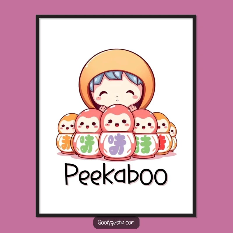 Funny Daruma Art Print - Curious Peeking Character Decor