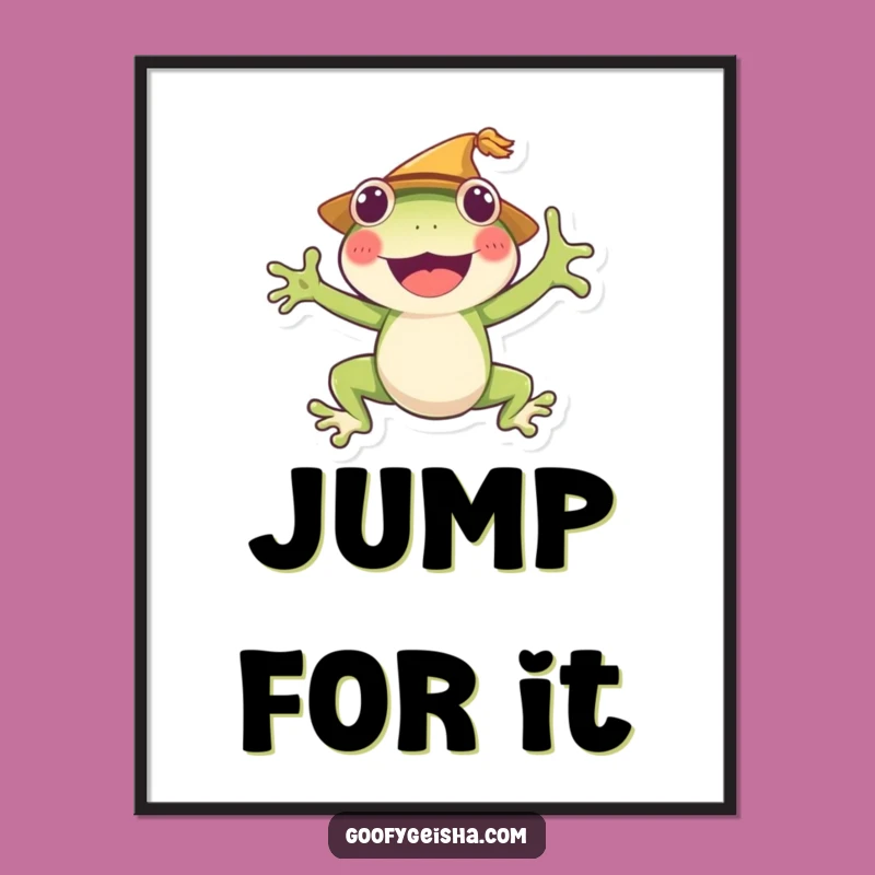 Funny Frog Jumping Poster: Cheerful Character Art, Perfect Party Gift!