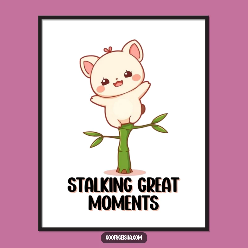 Funny Kawaii Poster: Bamboo Balance Decor for Whimsical Spaces