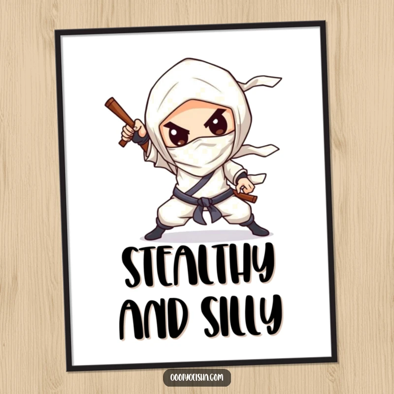 Funny Poster: Illustration of a chibified character dramatically striking a ninja pose with a silly grin.