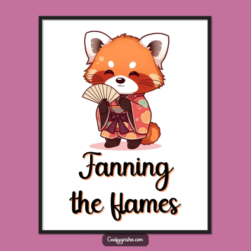 Funny Red Panda Kimono Poster: Playful Fanning Art, Unique Humorous Gift Decor