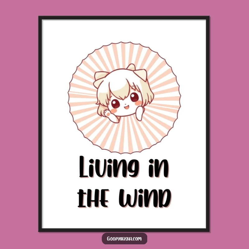 Funny Peeking Character Poster Cute Waving Wall Art Gift