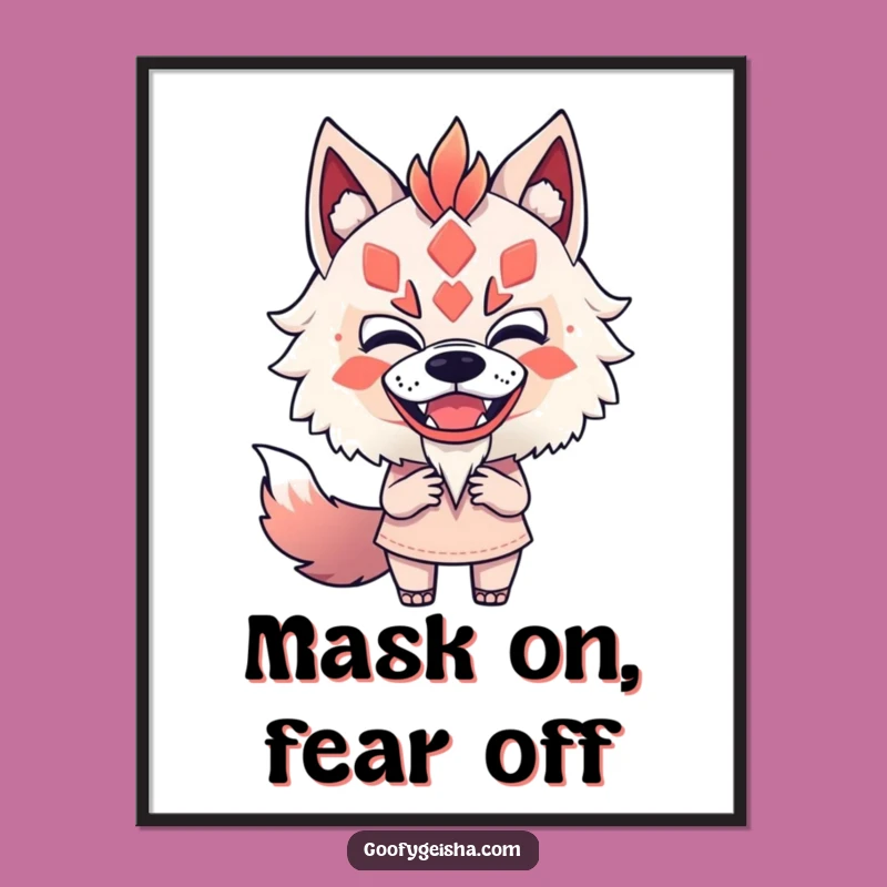 Funny Kitsune Mask Mimic Poster: Fearless Character's Playful Vibe, Artistic Funny Gift