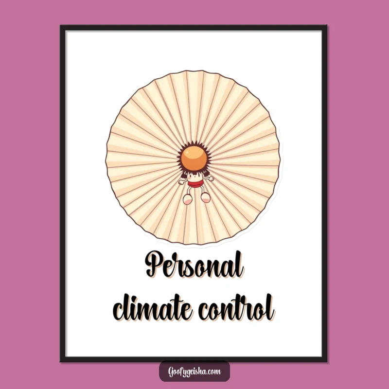 Funny Fan Hider Poster: Whimsical Character's Cool Hideaway, Unique Funny Art Gift