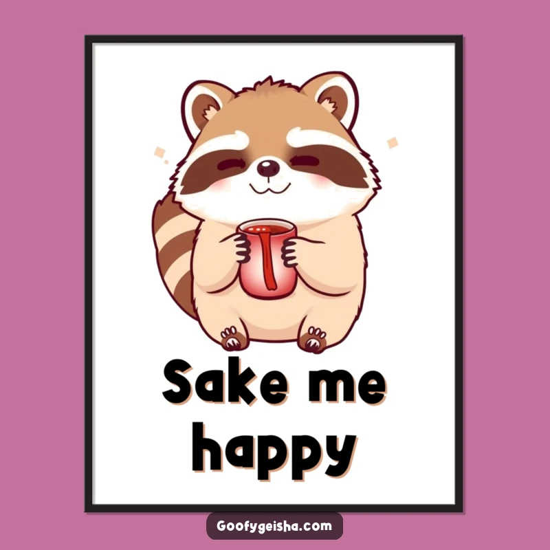 Funny Tanuki Sake Poster: Winking Character Art, Quirky Home Decor Funny Gift