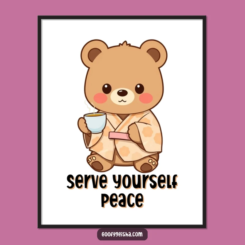 Funny Bear Kimono Poster: Cozy Tea Art, Unique Humorous Gift Decor