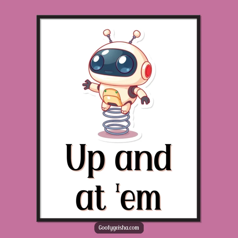 Funny Robot Art Poster: Bouncy Spring Action, Quirky Wall Decor Gift