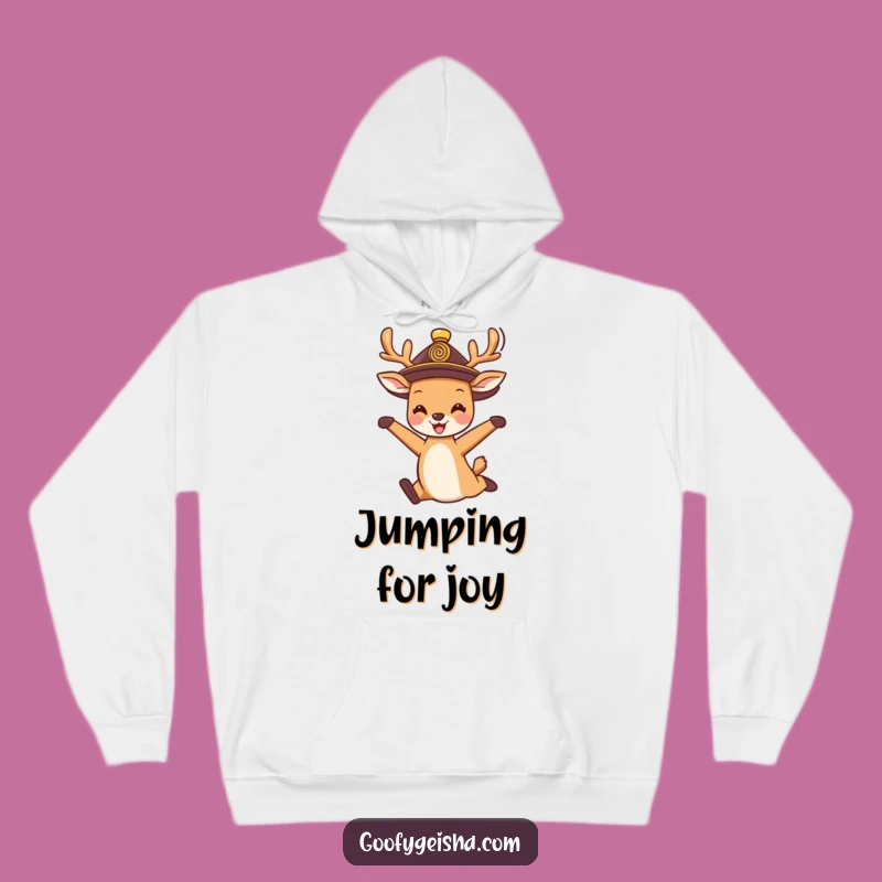 Funny Deer Jump Hoodie: Cozy Happy Character Sweatshirt, Great Funny Gift