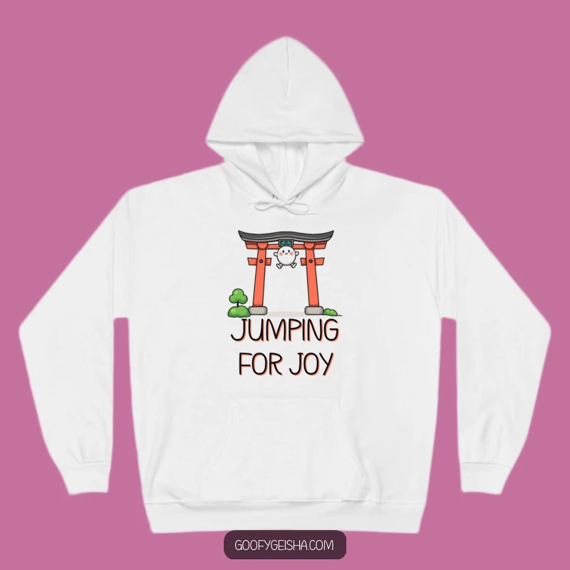Funny Jumping Character Hoodie Torii Gate Cozy Adventure Gift
