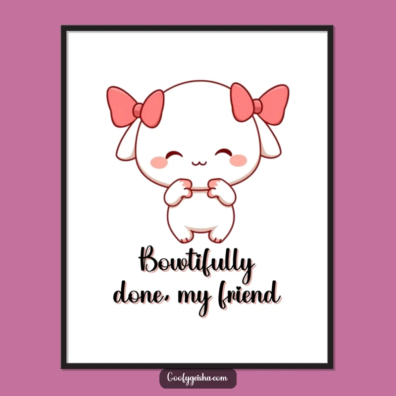 Funny Free Printable Wall Art: Playful Bow Character, Cheerful Downloadable Decor