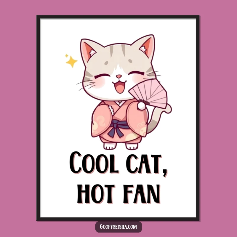 Funny Free Printable Wall Art: Kawaii Cat Fanning Downloadable Decor for Chic Spaces