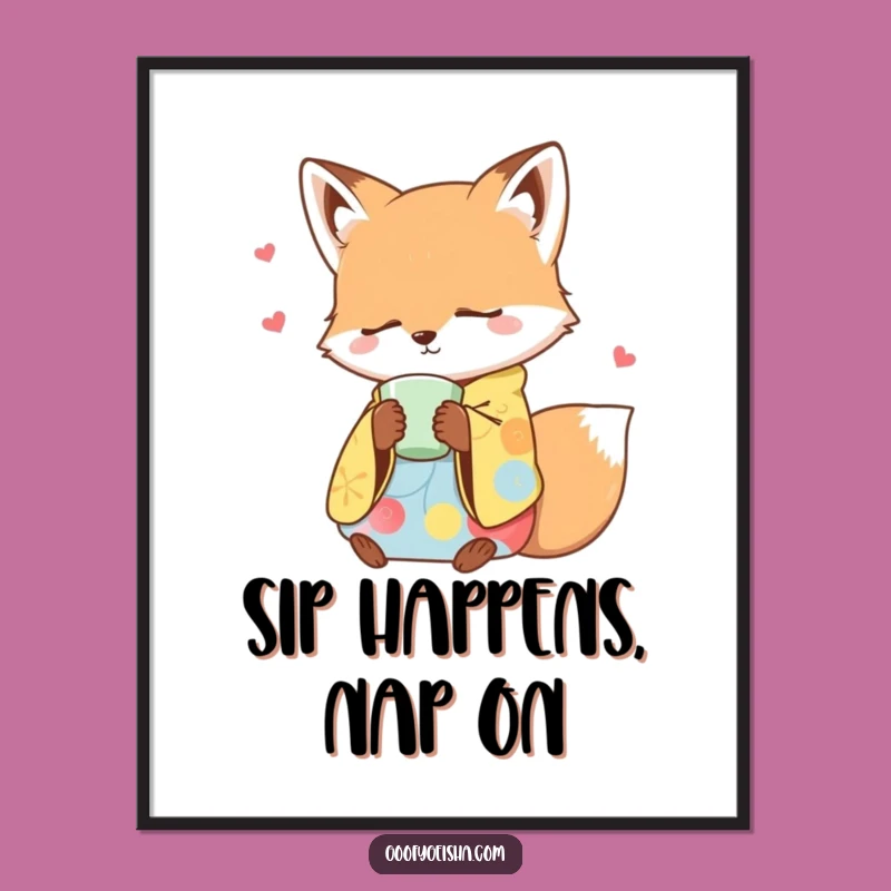 Free Printable Fox Art - Sleepy Kimono Fox Cozy Downloadable Wall Decor