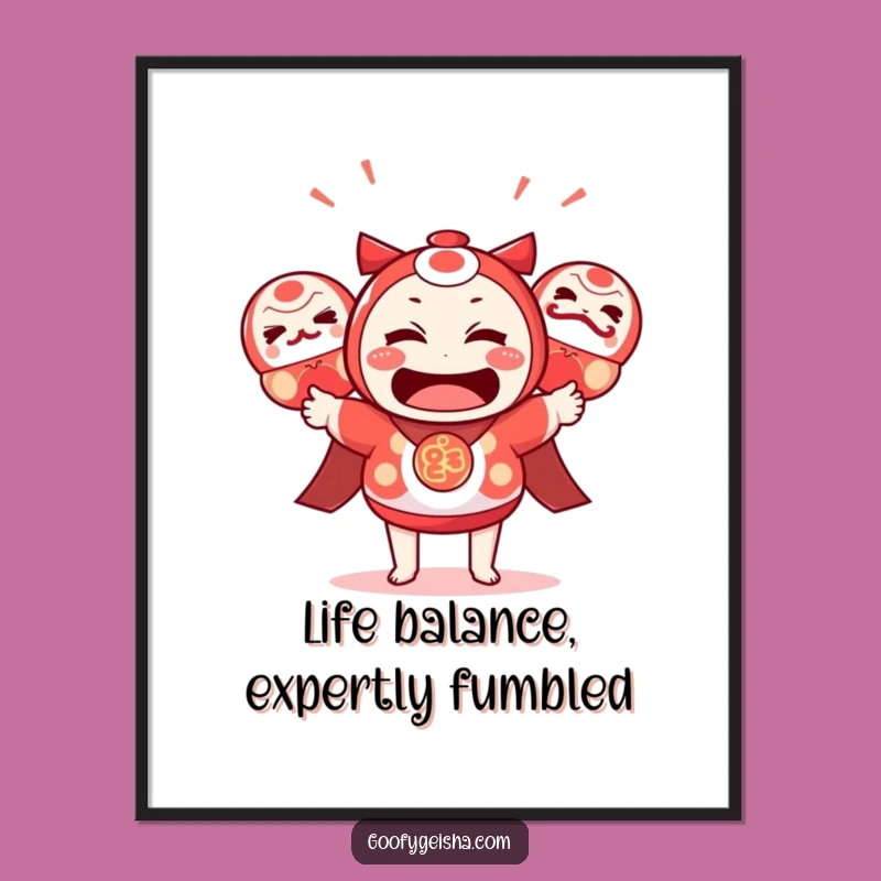 Free Printable Kawaii Daruma Juggling Art - Funny Downloadable Gift for Walls