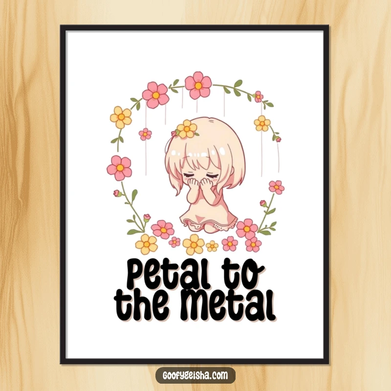 Funny Free Printable Wall Art: Character bows elegantly under a delightful shower of flowers. Beautiful downloadable art.