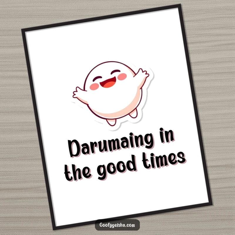 Funny Free Printable Wall Art: A Daruma doll in a joyful, spinning motion, perfect for adding humor to your decor. A downloadable piece to print at home.