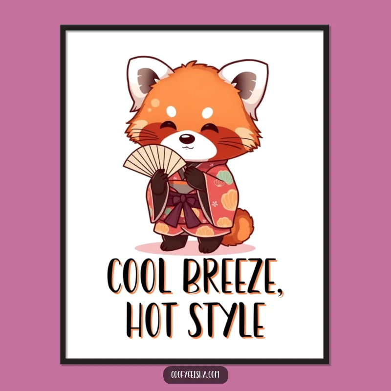 Funny Free Printable Red Panda Wall Art: Fanning Panda Kimono, Downloadable Decor
