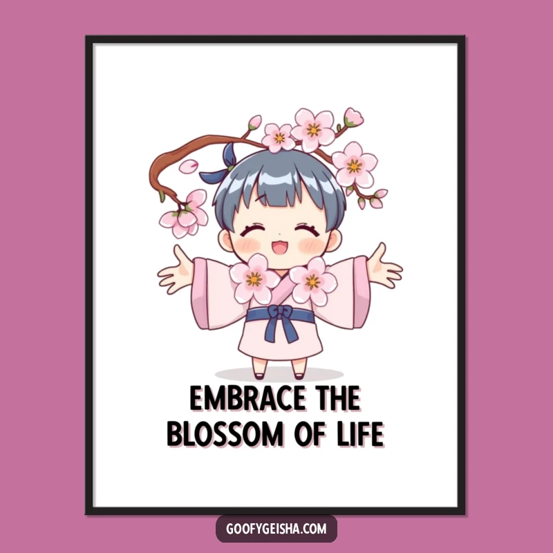 Funny Free Printable Wall Art: Cherry Blossom Hug Character Downloadable Art Gift