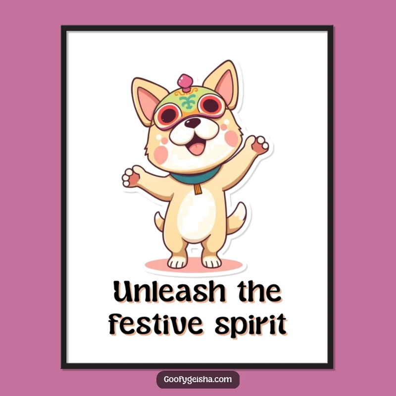 Funny Free Printable Wall Art: Dancing Dog Festival Mask, Whimsical Downloadable Decor