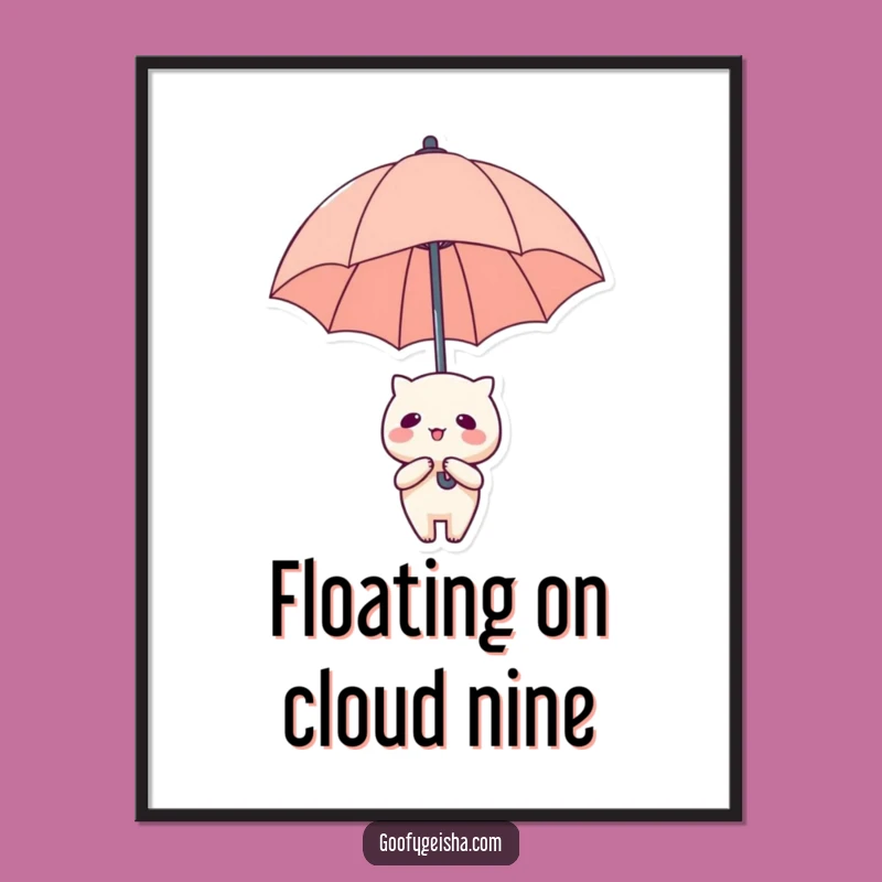 Funny Free Printable Wall Art: Kawaii Floating Umbrella Downloadable Decor