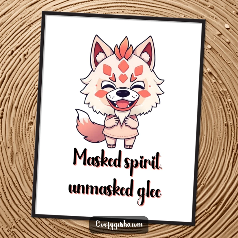 Funny Free Printable Wall Art: Character comically mimics a Kitsune mask, exuding fearless, quirky charm. Unique downloadable art.
