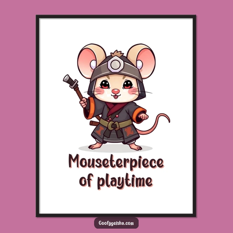 Funny Free Printable Wall Art: Samurai Mouse Downloadable Decor for Playful Warrior Spaces
