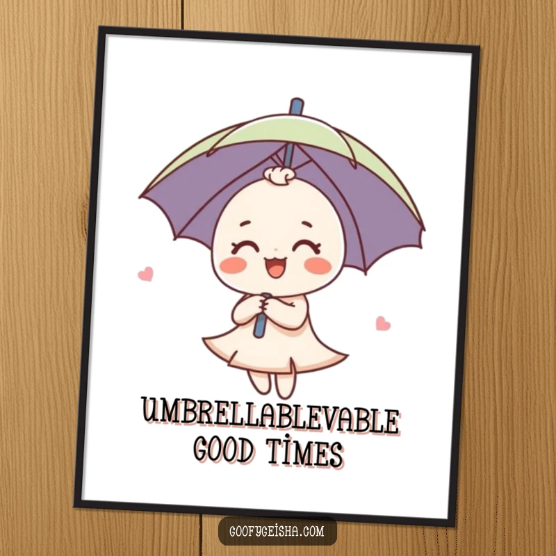 Funny Free Printable Wall Art: a cute umbrella character in mid-spin with a big, joyful expression.