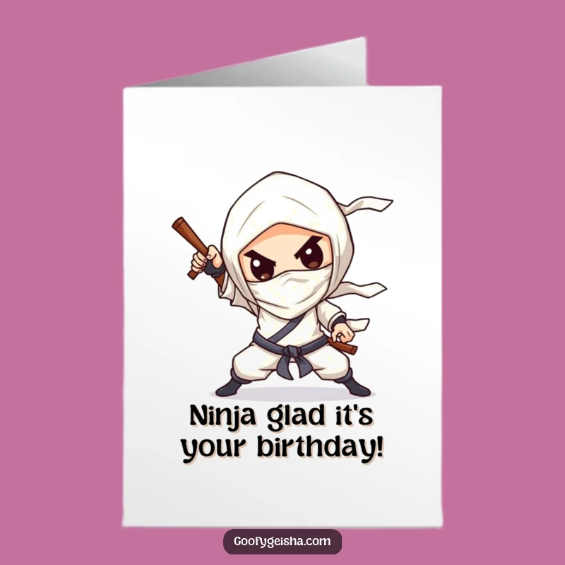 Epic Free Printable Birthday Card: Chibi Ninja Silly Grin Fun Gift