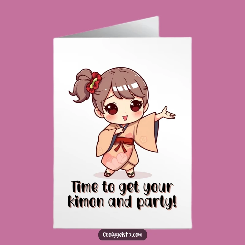 Free Printable Birthday Card: Dancing Kimono Character - Hilarious Downloadable Fun