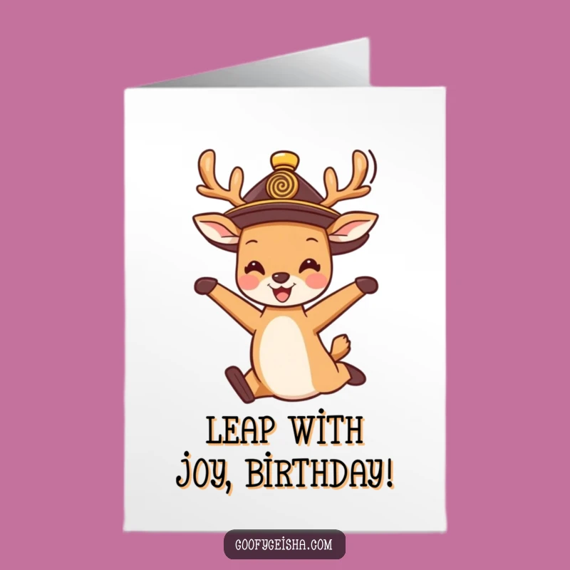 Free Printable Birthday Card: Happy Jumping Deer for a Joyful and Festive Celebration
