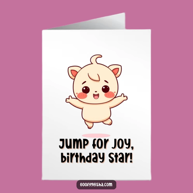 Free Printable Birthday Card: Joyful Jump Character, Happy Downloadable Gift