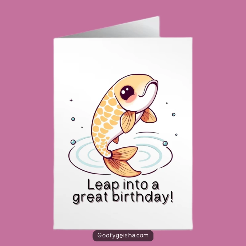 Free Printable Birthday Card: Lively Koi Fish, Jumping, Funny Downloadable Greeting for Water Lovers