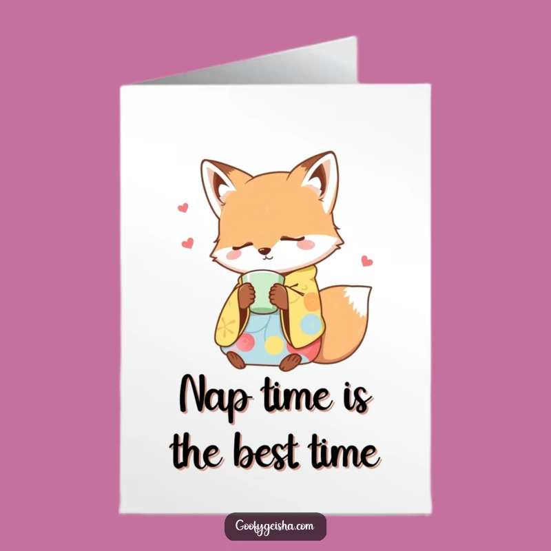 Free Printable Sleepy Fox Birthday Card - Cozy Nap Humor Downloadable Gift