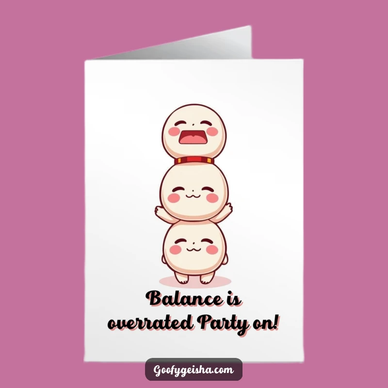 Funny Free Printable Daruma Doll Balancing Birthday Card - Downloadable Humor Gift