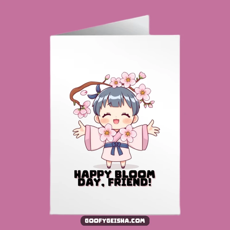 Free Printable Birthday Card: Cherry Blossom Hug Character Fun Downloadable Gift