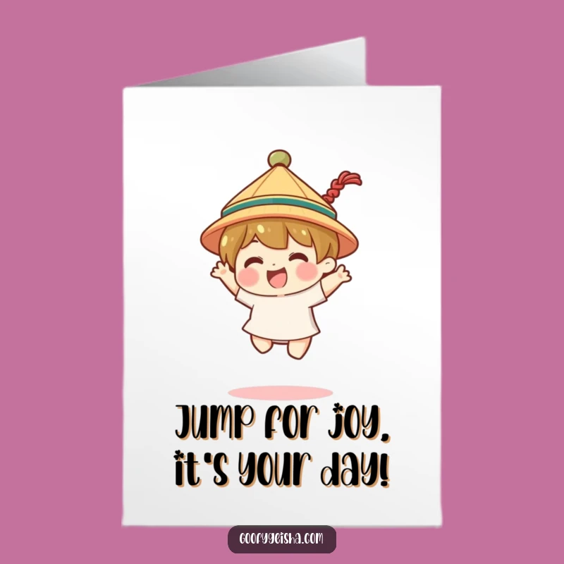Joyful Jump Birthday Card Free Printable: Hat Character Funny Downloadable Gift