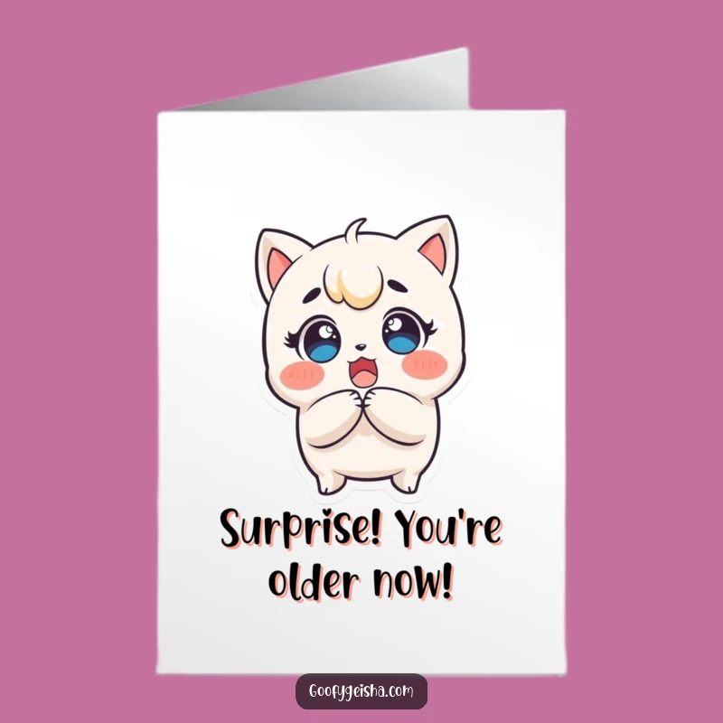 Free Printable Birthday Card: Surprised Kawaii Character - Funny Downloadable Gift of Astonishment!