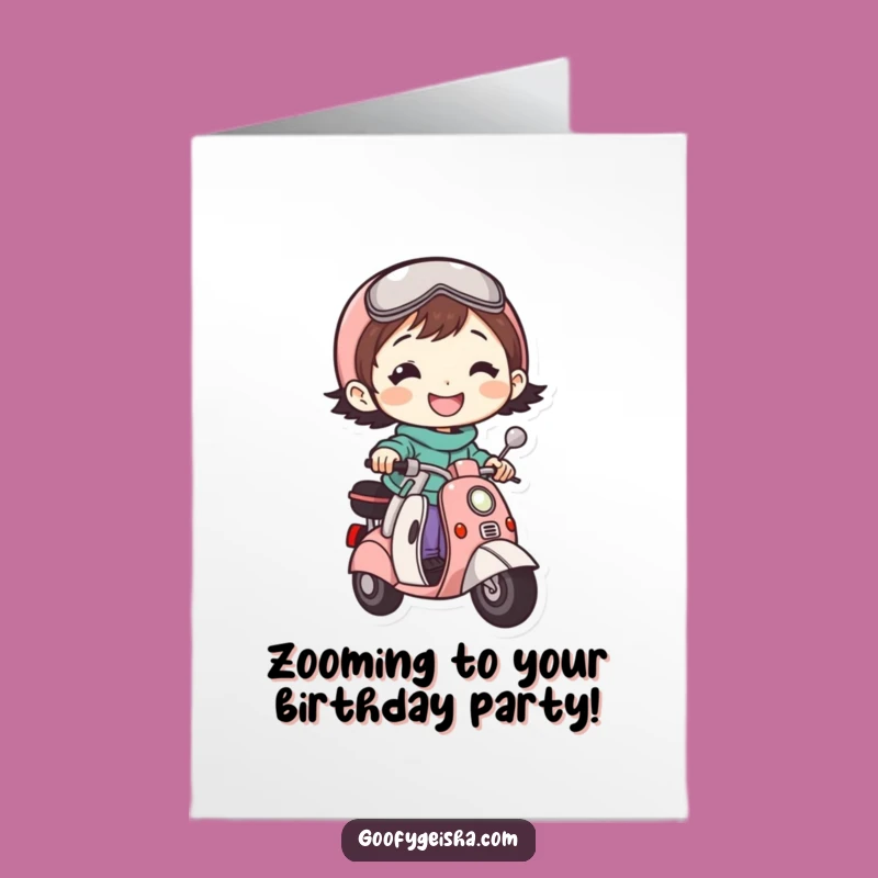 Funny Free Printable Birthday Card: Scooter Character Driving Fun Downloadable Gift