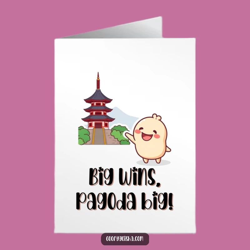 Free Printable Congrats Card: Grinning Kawaii Points Pagoda - Funny Downloadable Gift for Success!