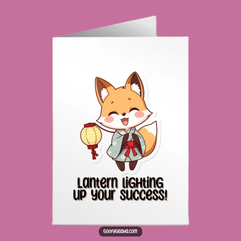 Free Printable Congrats Card: Funny Fox Yukata Lantern, Celebrate with Laughter