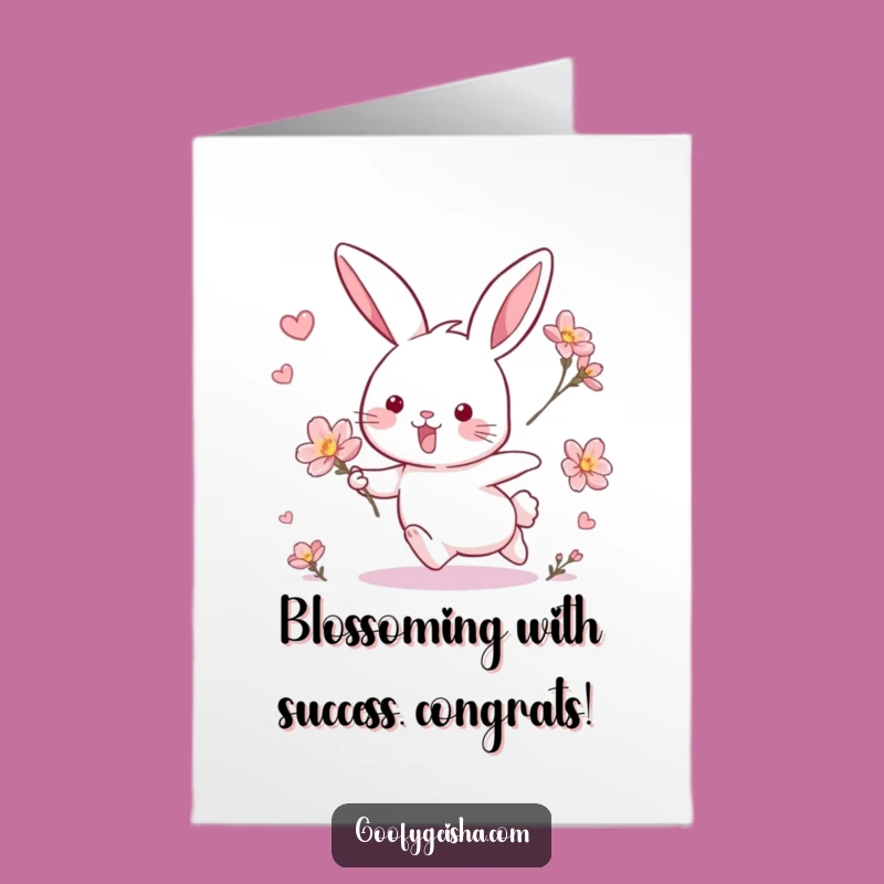 Free Printable Congrats Card: Funny Rabbit Blossom Chase, Easy Downloadable Celebration