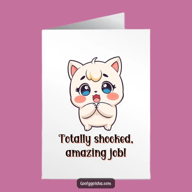 Free Printable Congrats Card: Surprised Kawaii Character - Funny Downloadable Gift for Jaw-Dropping Success!